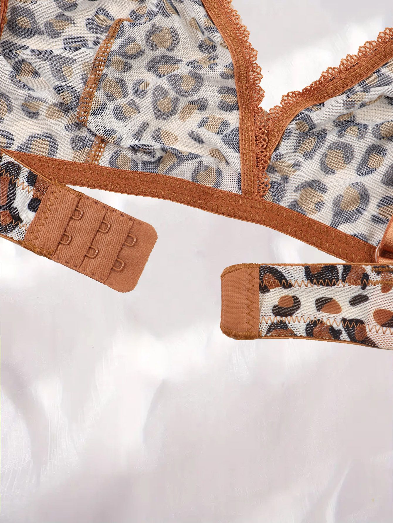 Sexy Panties Set with Leopard Pattern Triangle Underwear, No Steel Hoop, Breast Cover, Mesh, English Printed thong for Women - Image 3