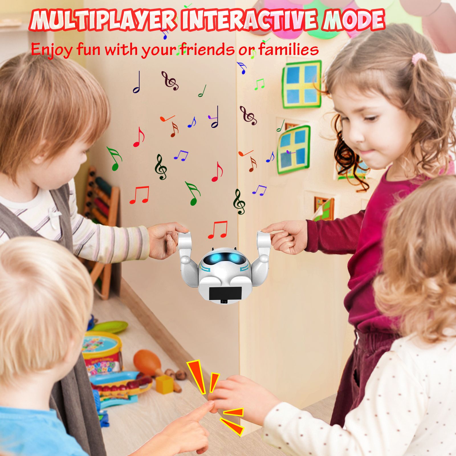 (ABC)Robot Toy for Kids, Rolling with Music, Touch Sensitive Play Song, Multi Persons Music Interaction, Applause Activated Wake Up, Auto Standby Mode, Gift for Toddlers Boys Girls Ages 1, 2, 3-8 - Image 6