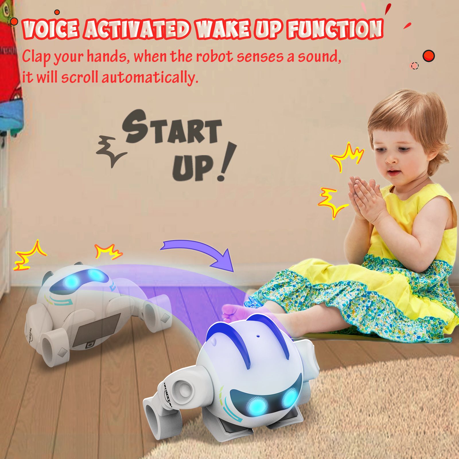 (ABC)Robot Toy for Kids, Rolling with Music, Touch Sensitive Play Song, Multi Persons Music Interaction, Applause Activated Wake Up, Auto Standby Mode, Gift for Toddlers Boys Girls Ages 1, 2, 3-8 - Image 7