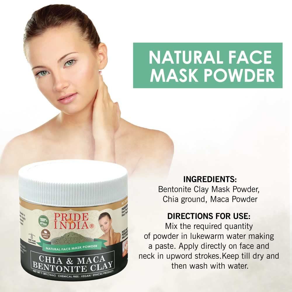 Chia & Maca Bentonite Clay Natural Face Mask Powder, 1 Pound (454gm) Jar by Pride Of India - Image 3