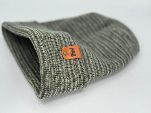 Modern Theta Stitch Contrast Cuffed Beanie (Patent Pending Design)-Gray/Green, Made in USA - Image 2