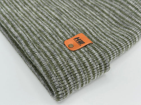 Modern Theta Stitch Contrast Cuffed Beanie (Patent Pending Design)-Gray/Green, Made in USA - Image 3