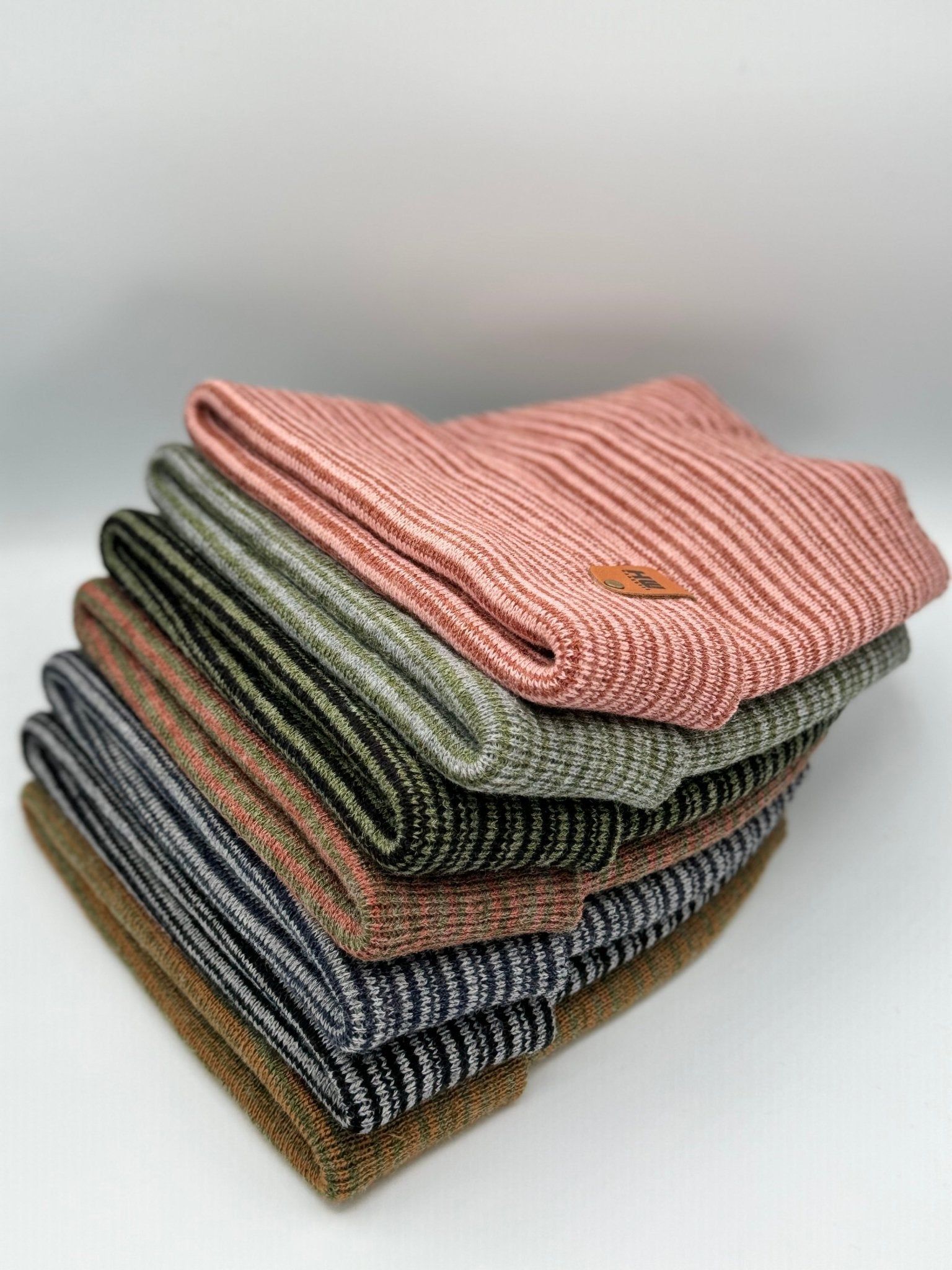 Modern Theta Stitch Contrast Cuffed Beanie (Patent Pending Design)-Gray/Green, Made in USA - Image 4