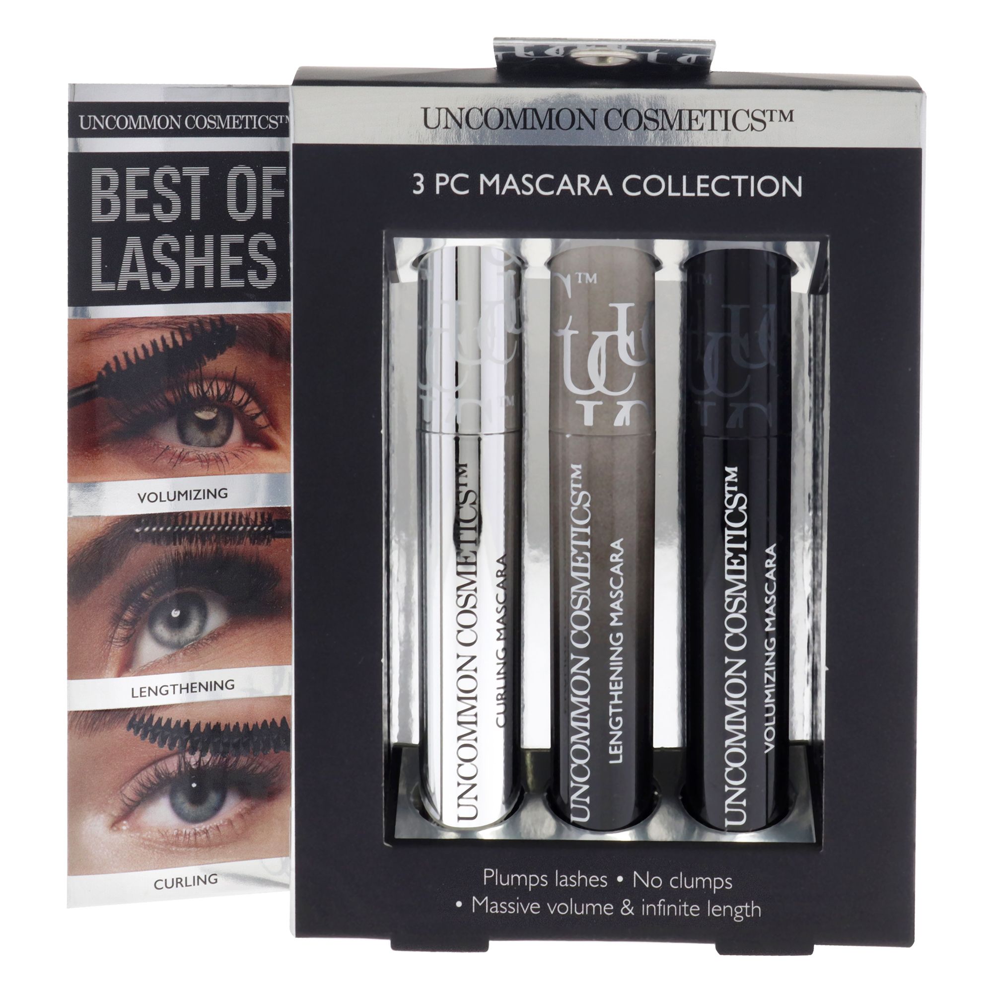 Best Of Lashes Mascara Collection Set by Uncommon Cosmetics for Women - 3 Pc 0.27oz Lengthening Mascara, 0.27oz Volumizing Mascara, 0.27oz Curling Mascara - Image 5