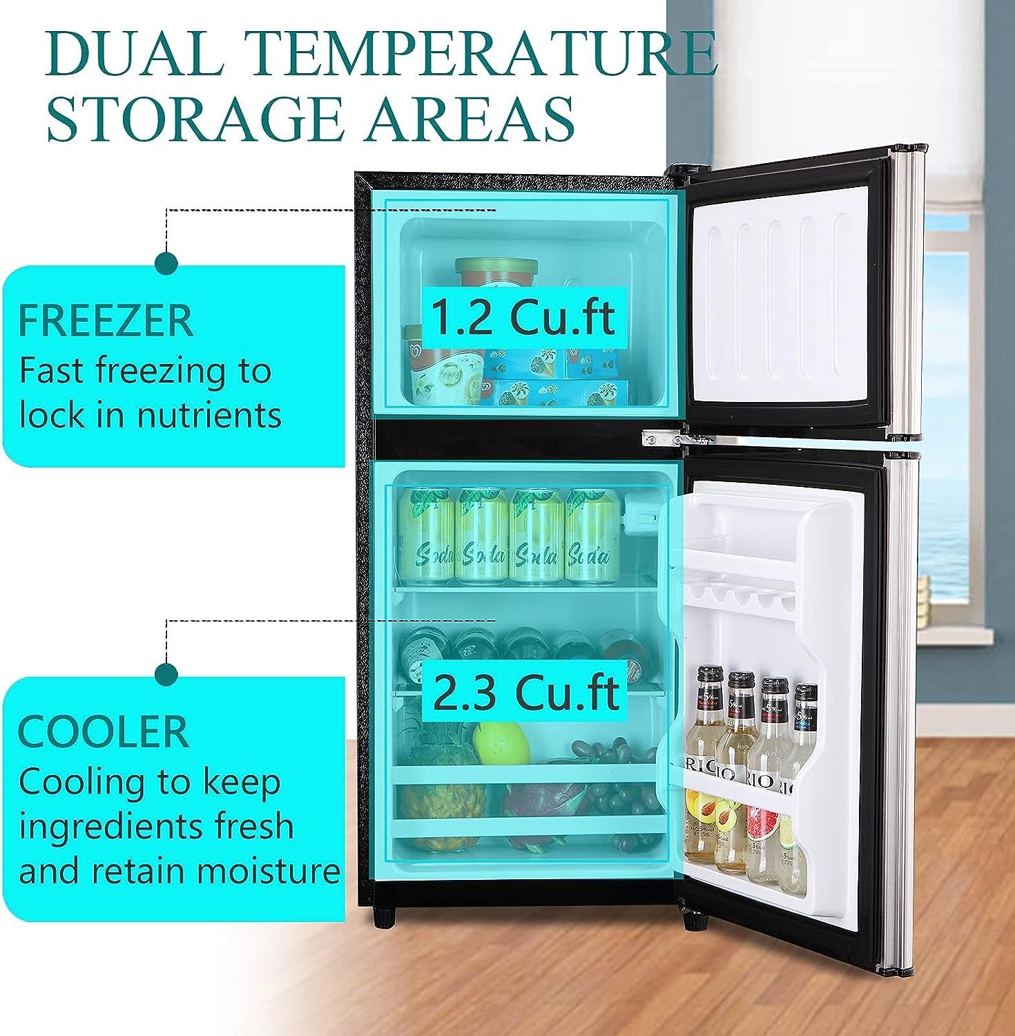3.5Cu.Ft Compact Refrigerator Mini Fridge with Freezer, Small Refrigerator with 2 Door, 7 Level Thermostat Removable Shelves for Kitchen, Dorm, Apartment, Bar - Image 23