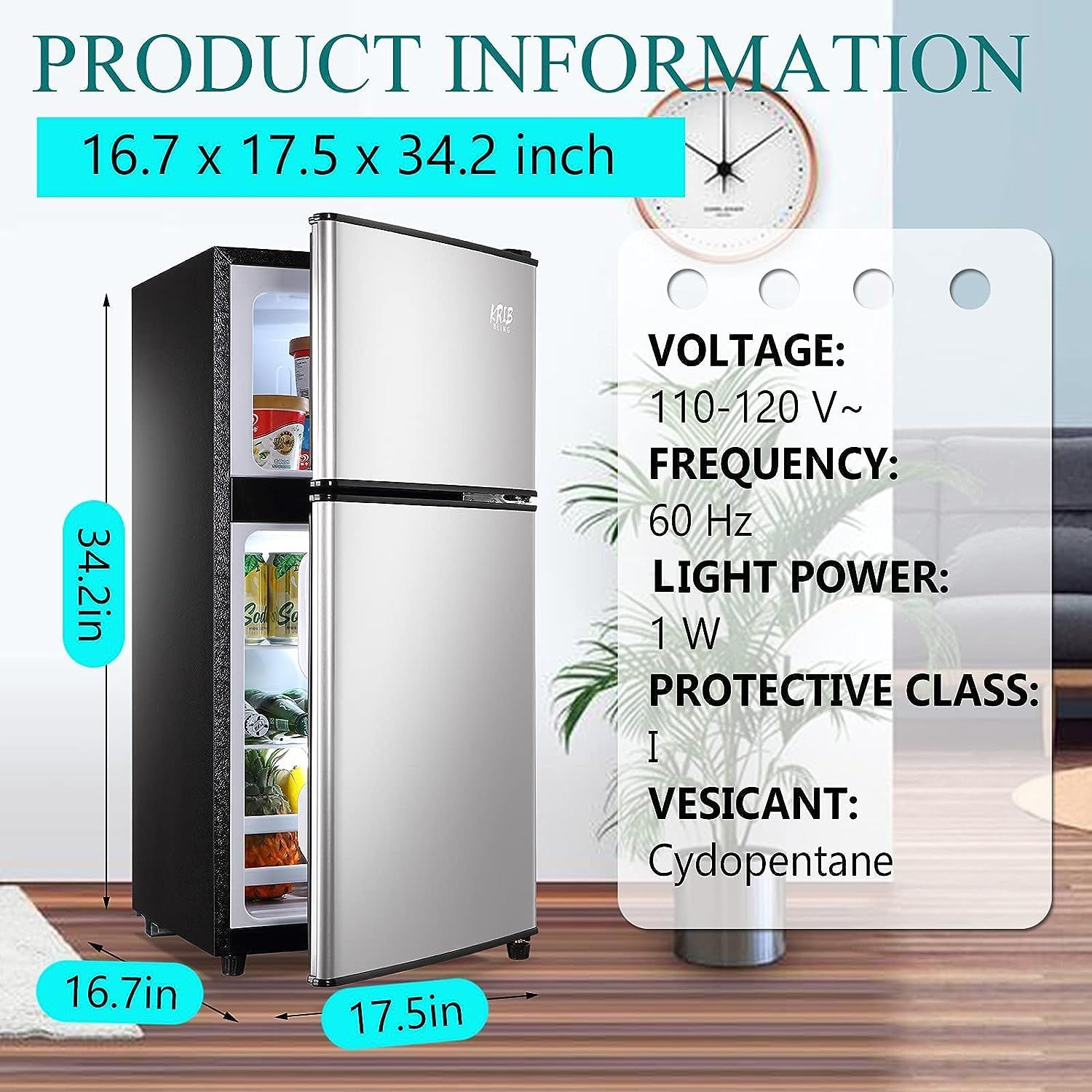 3.5Cu.Ft Compact Refrigerator Mini Fridge with Freezer, Small Refrigerator with 2 Door, 7 Level Thermostat Removable Shelves for Kitchen, Dorm, Apartment, Bar - Image 15