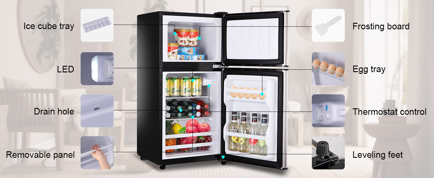 3.5Cu.Ft Compact Refrigerator Mini Fridge with Freezer, Small Refrigerator with 2 Door, 7 Level Thermostat Removable Shelves for Kitchen, Dorm, Apartment, Bar - Image 16