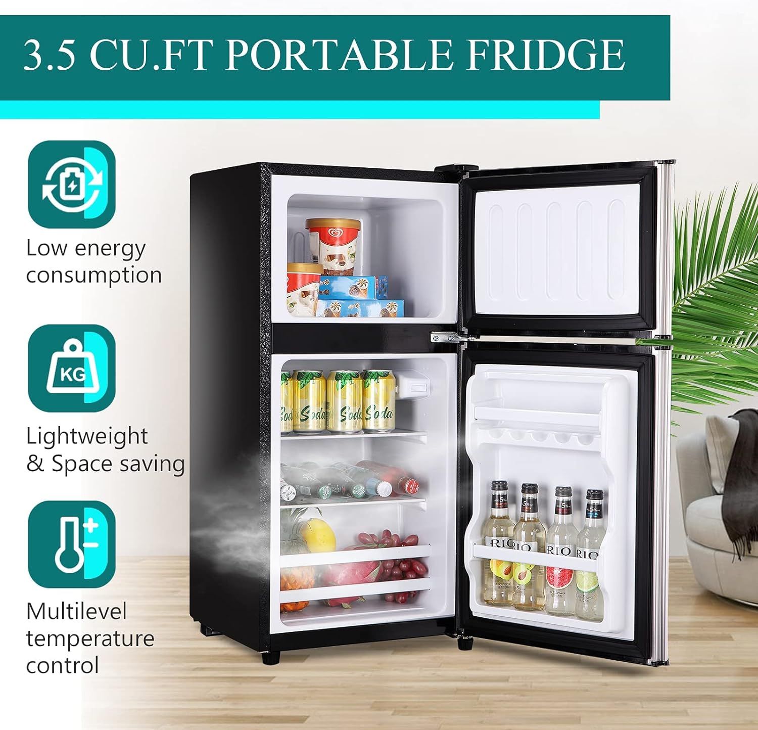 3.5Cu.Ft Compact Refrigerator Mini Fridge with Freezer, Small Refrigerator with 2 Door, 7 Level Thermostat Removable Shelves for Kitchen, Dorm, Apartment, Bar - Image 18