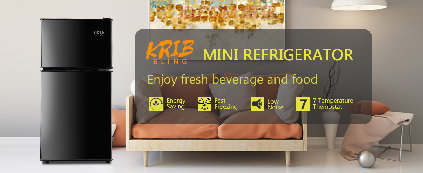 3.5Cu.Ft Compact Refrigerator Mini Fridge with Freezer, Small Refrigerator with 2 Door, 7 Level Thermostat Removable Shelves for Kitchen, Dorm, Apartment, Bar - Image 2
