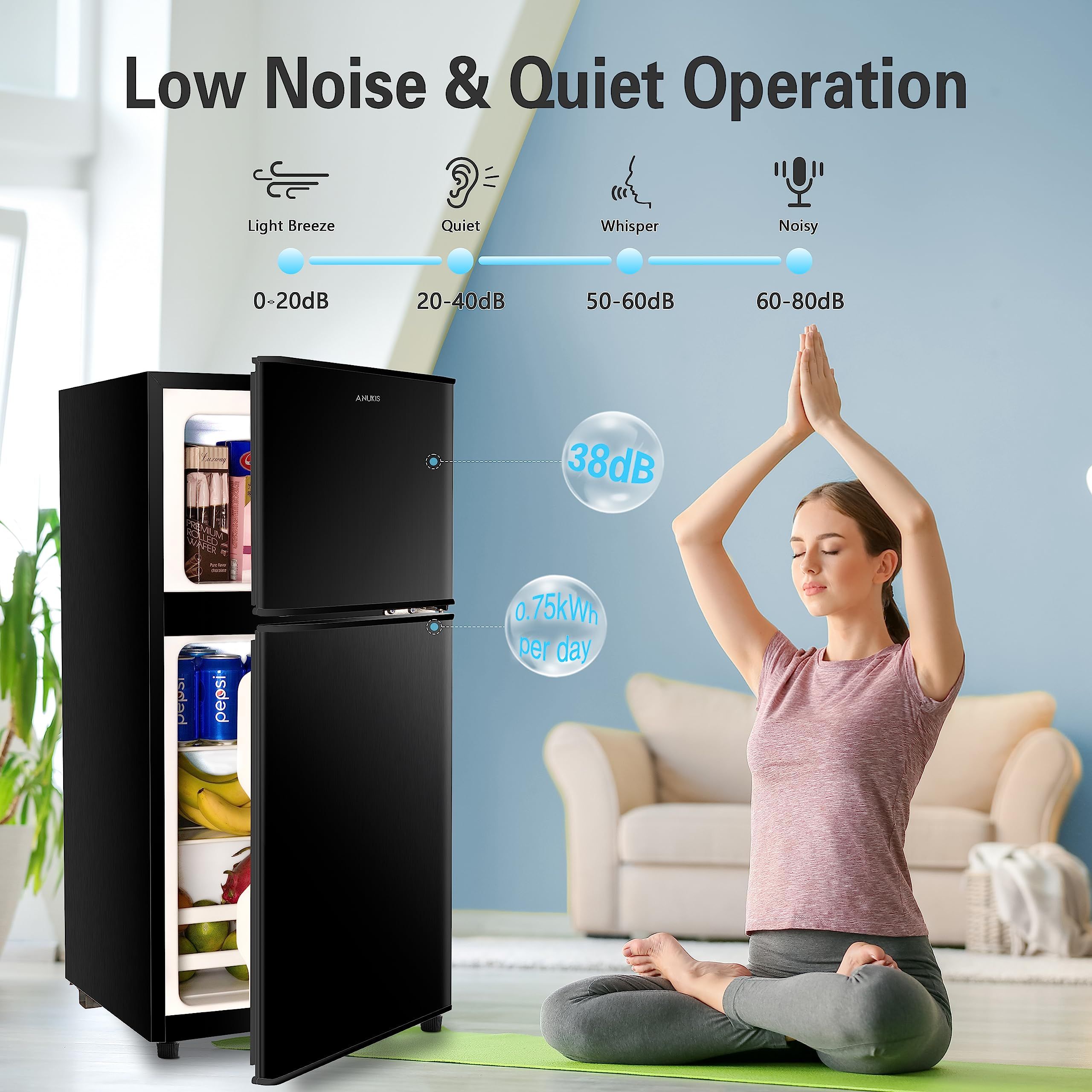 3.5Cu.Ft Compact Refrigerator Mini Fridge with Freezer, Small Refrigerator with 2 Door, 7 Level Thermostat Removable Shelves for Kitchen, Dorm, Apartment, Bar - Image 11