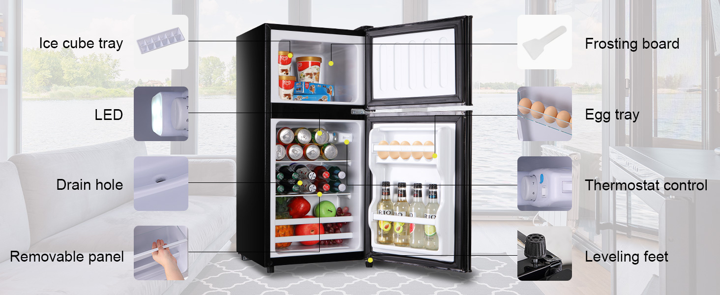 3.5Cu.Ft Compact Refrigerator Mini Fridge with Freezer, Small Refrigerator with 2 Door, 7 Level Thermostat Removable Shelves for Kitchen, Dorm, Apartment, Bar - Image 7