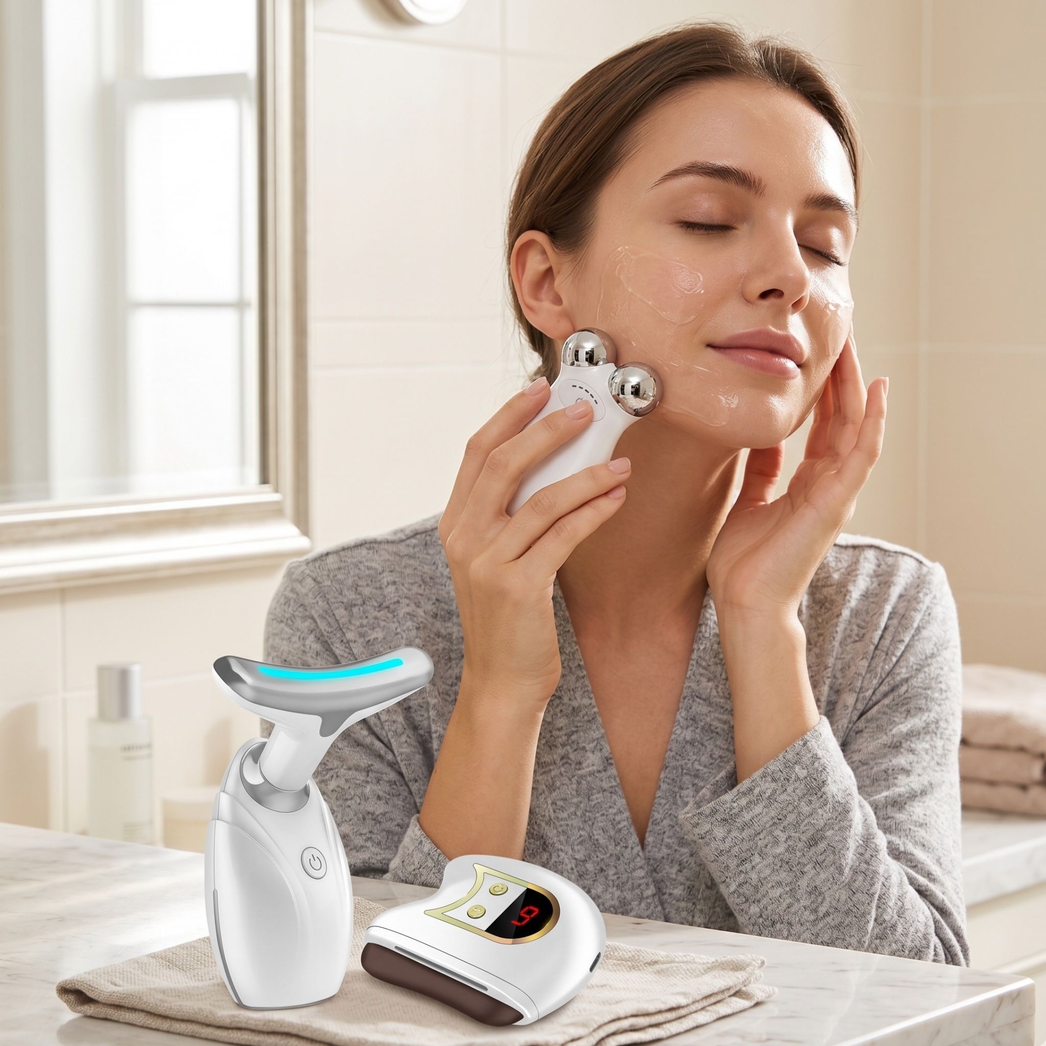 3-in-1 Facial Lift & Sculpt Toolkit: LED Therapy, Electric Gua Sha & Microcurrent Toning Device for Radiant Skin - Image 2