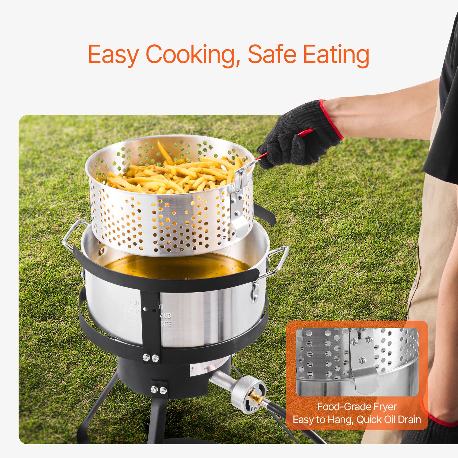 10 Qt Fish and Wing Fryer, Aluminum Propane Fish Fryer Kit, Outdoor Deep Fryer Seafood Pot with Thermometer, Strainer Basket, and 54,000 BTUs Propane Burners, for Outdoor and Backyard Cooking - Image 2