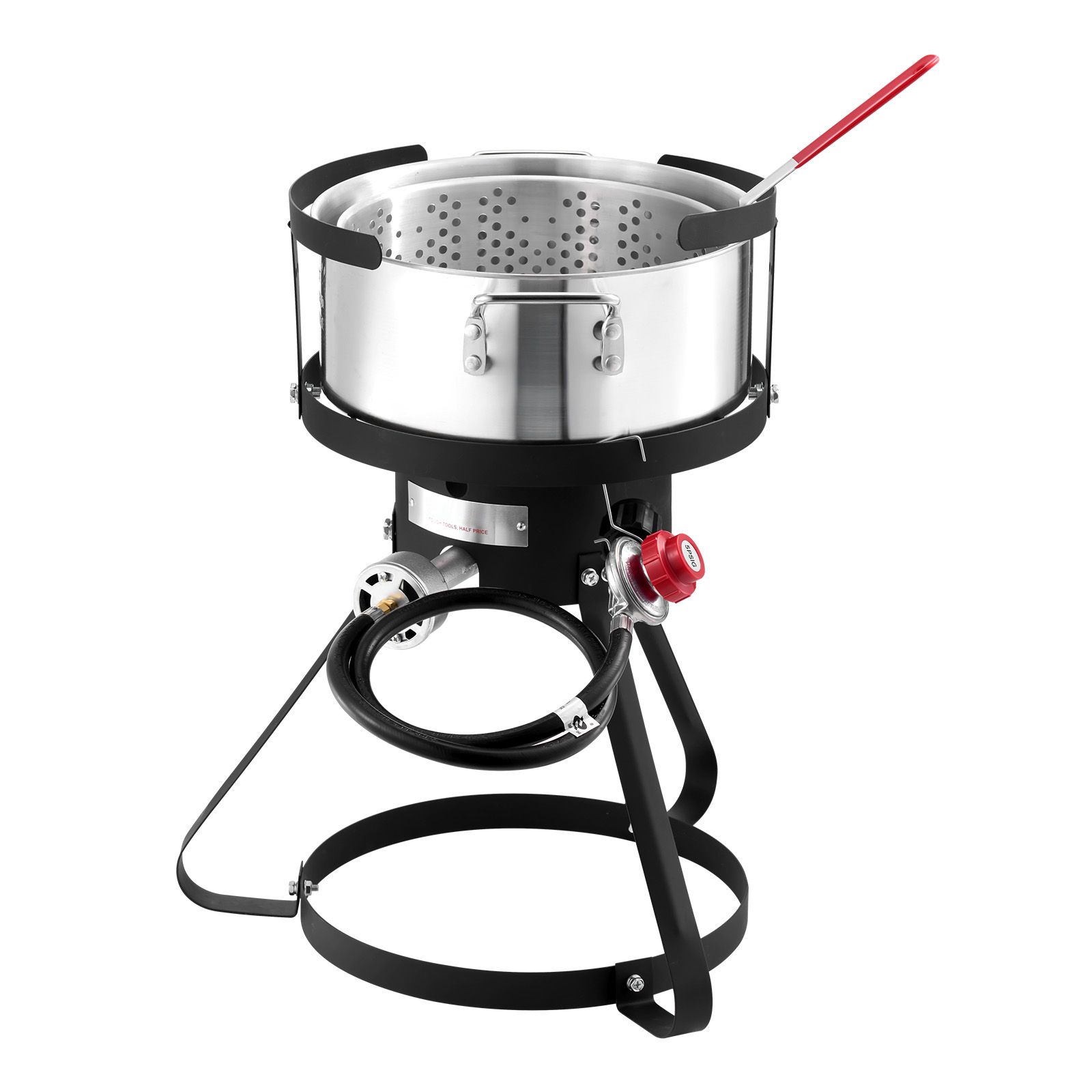 10 Qt Fish and Wing Fryer, Aluminum Propane Fish Fryer Kit, Outdoor Deep Fryer Seafood Pot with Thermometer, Strainer Basket, and 54,000 BTUs Propane Burners, for Outdoor and Backyard Cooking - Image 4