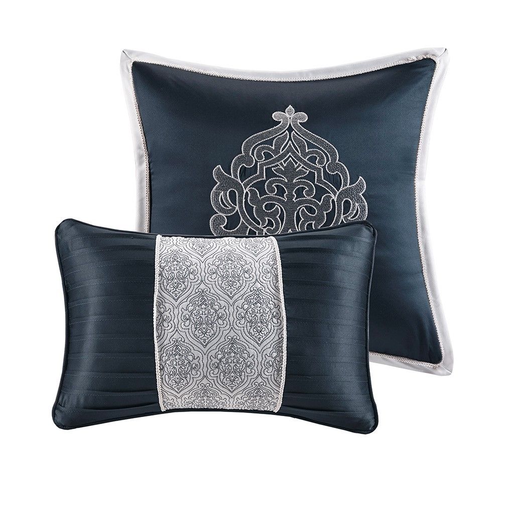 8 Piece Jacquard Comforter Set Navy/Silver King - Image 2