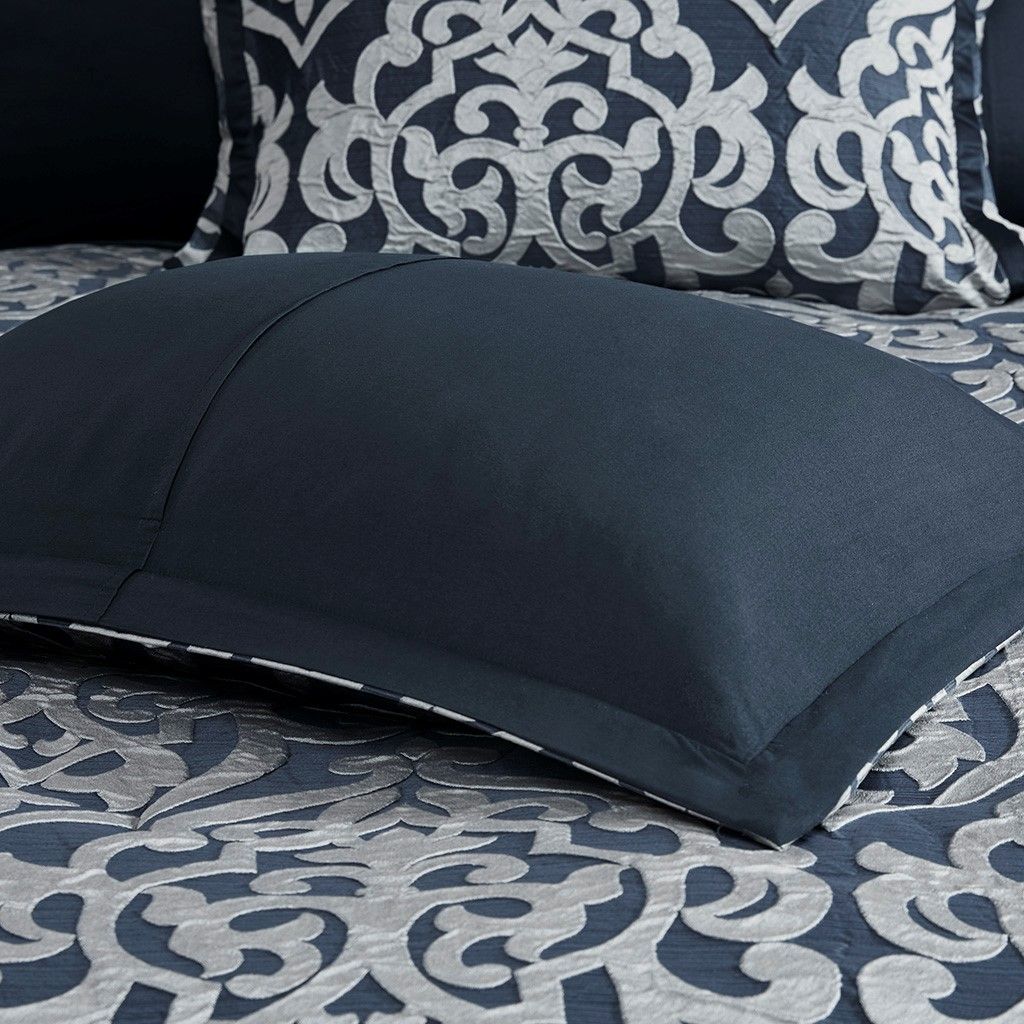 8 Piece Jacquard Comforter Set Navy/Silver King - Image 13