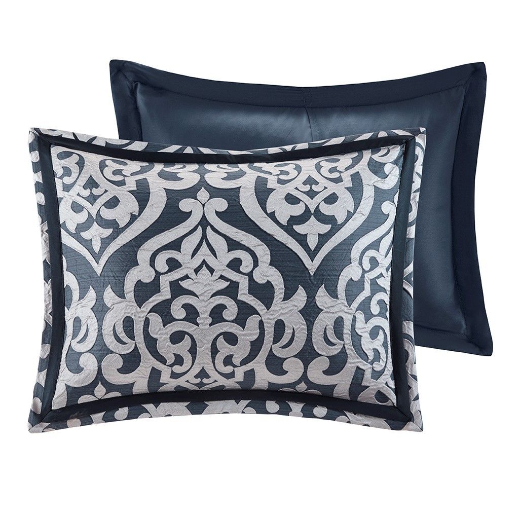 8 Piece Jacquard Comforter Set Navy/Silver King - Image 3