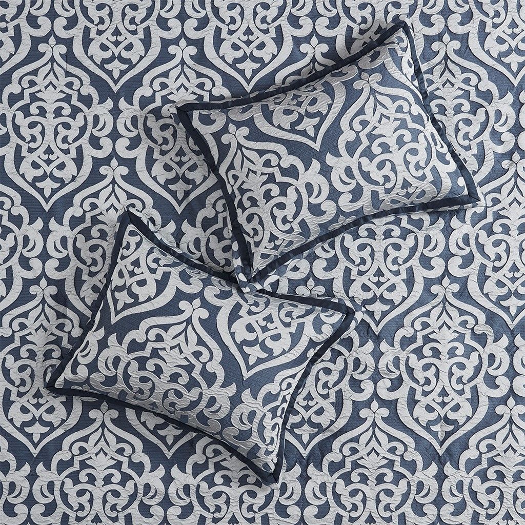 8 Piece Jacquard Comforter Set Navy/Silver King - Image 4