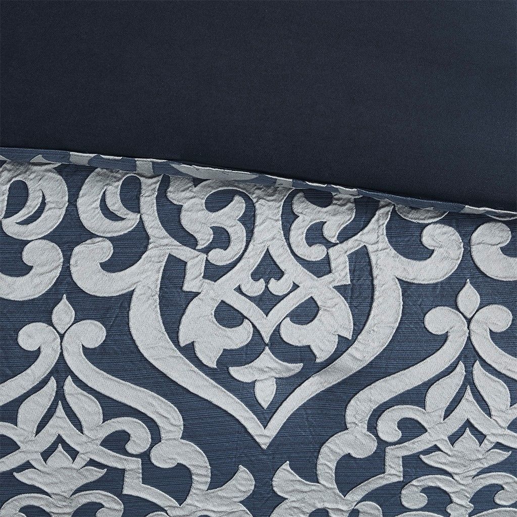8 Piece Jacquard Comforter Set Navy/Silver King - Image 5