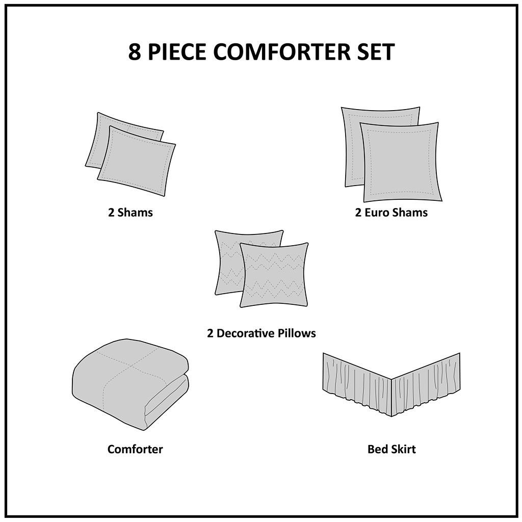 8 Piece Jacquard Comforter Set Navy/Silver King - Image 7