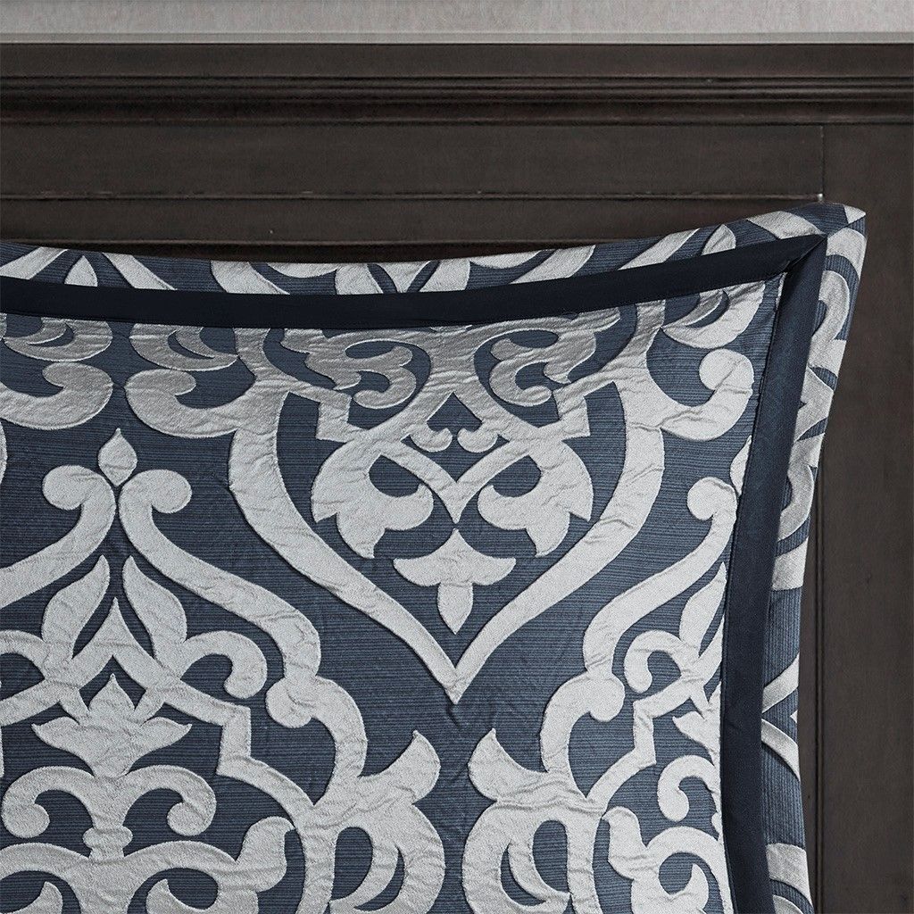 8 Piece Jacquard Comforter Set Navy/Silver King - Image 8