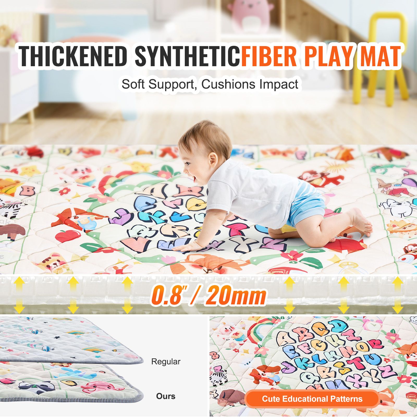 Baby Play Mat, 59"x71" Baby Crawling Mat, Non-Slip One-Piece Thickened Soft Baby Playmat, Foldable Rollable Floor Mat, Waterproof Activity Playmats for Babies,Toddlers, Infants, Machine Washable - Image 2