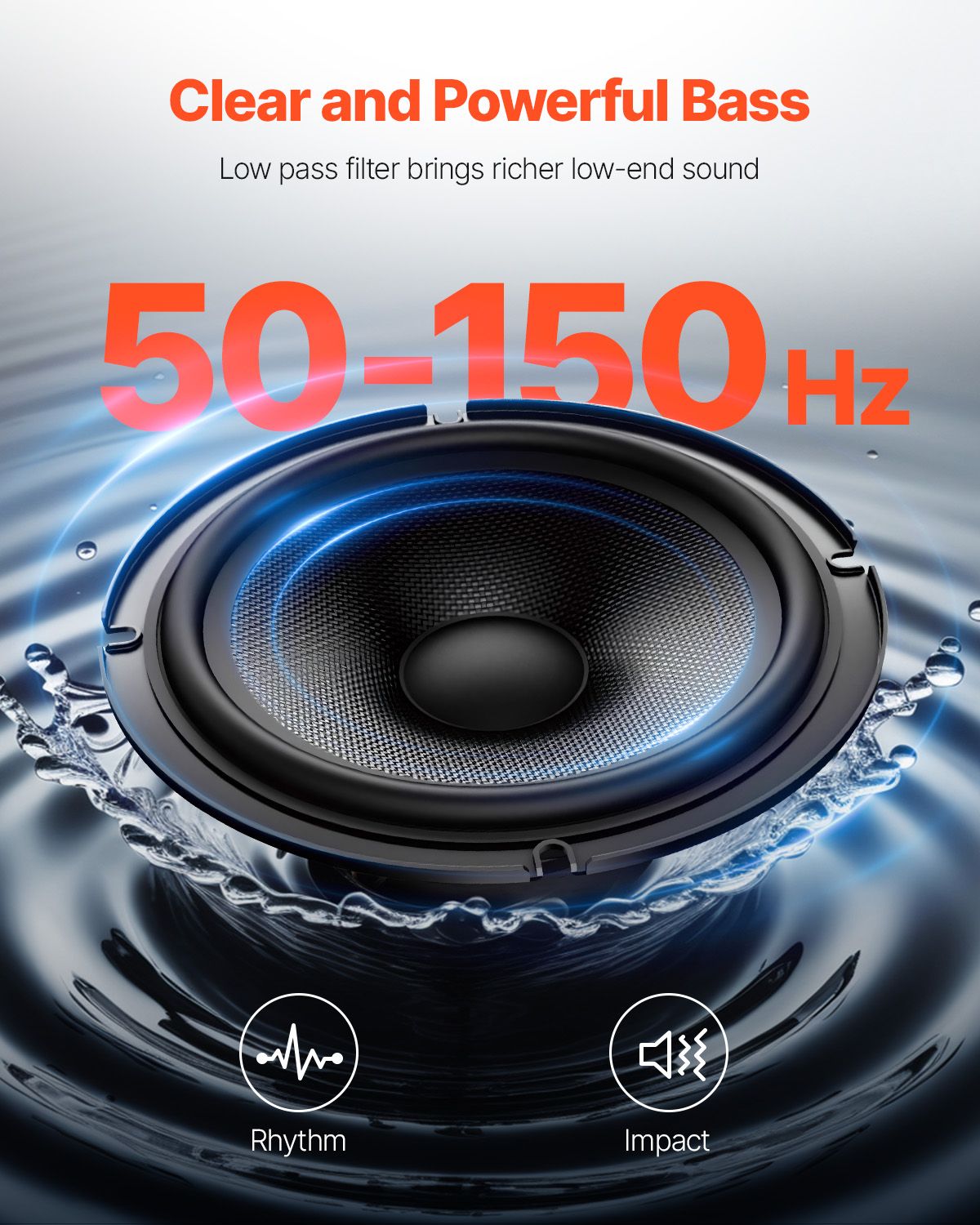 10" 440W Underseat Car Subwoofer, Slim Powered Car Subwoofers with Blue Ambient Light, Low Profile Audio Sub Under the Seat with Built-in Amplifier, Remote Controller for SUVs, Car, Truck, RV - Image 4