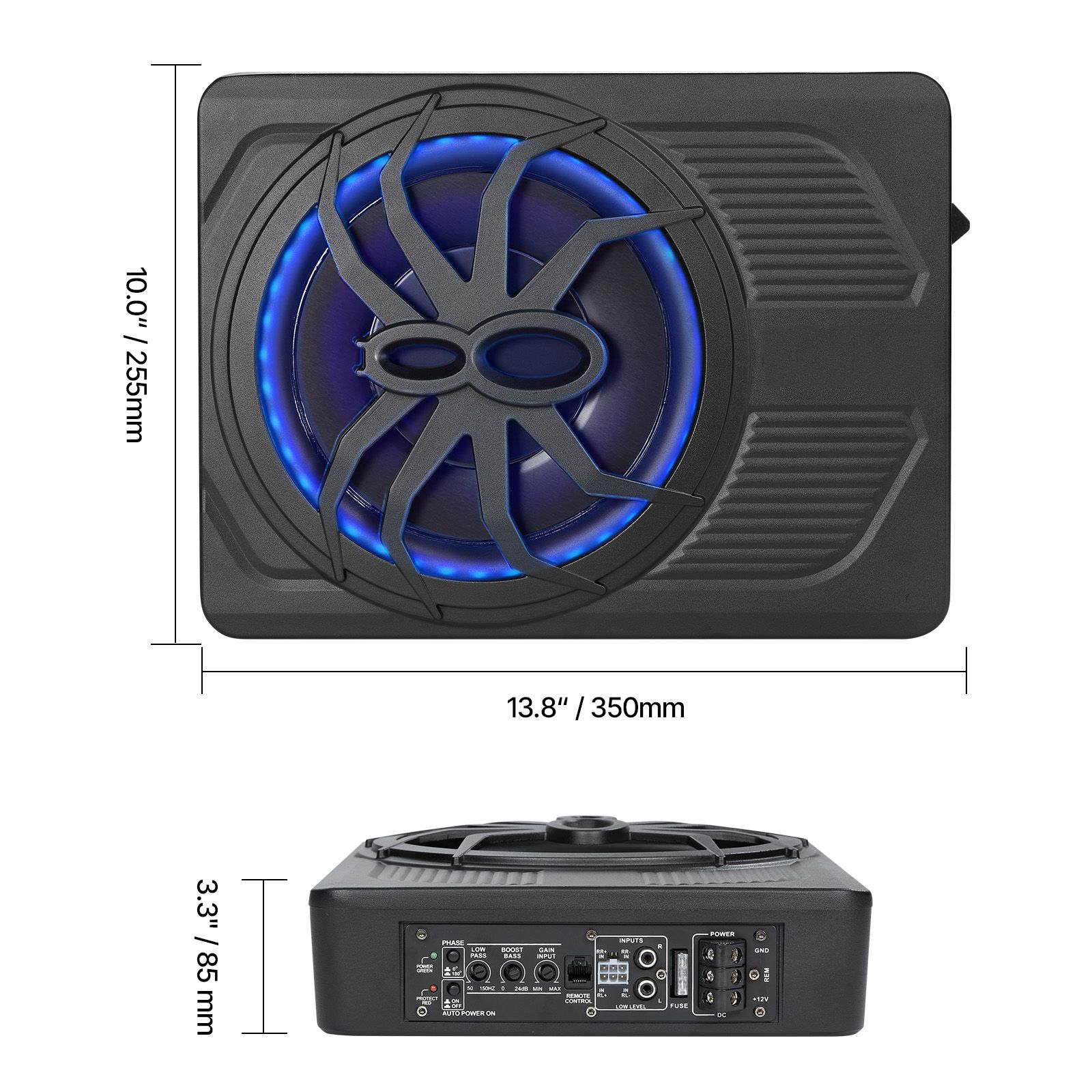 10" 440W Underseat Car Subwoofer, Slim Powered Car Subwoofers with Blue Ambient Light, Low Profile Audio Sub Under the Seat with Built-in Amplifier, Remote Controller for SUVs, Car, Truck, RV - Image 8