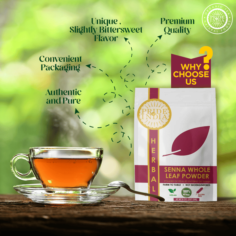 Pride of India | Senna Whole Leaf Powder 8 oz (227 gm) | Bitter & Pungent | Add it to smoothies, juices, hot water | Non-Bioengineered, Caffein-Free, Gluten-Free, Vegan - Image 4