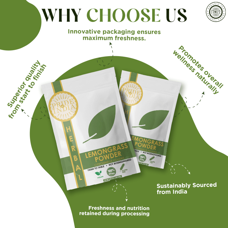 Pride of India | Lemongrass Powder 3.53 oz (100 gm) resealable pouch pack | Ideal for Cooking & Drinks | Perfect seasoning for Juices, Smoothies, Marinades | Gourmet Condiment, Pure & Fresh, Vegan - Image 4