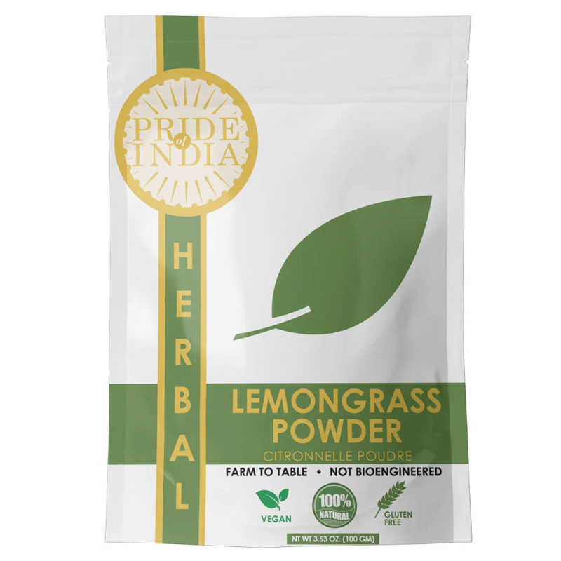 Pride of India | Lemongrass Powder 3.53 oz (100 gm) resealable pouch pack | Ideal for Cooking & Drinks | Perfect seasoning for Juices, Smoothies, Marinades | Gourmet Condiment, Pure & Fresh, Vegan