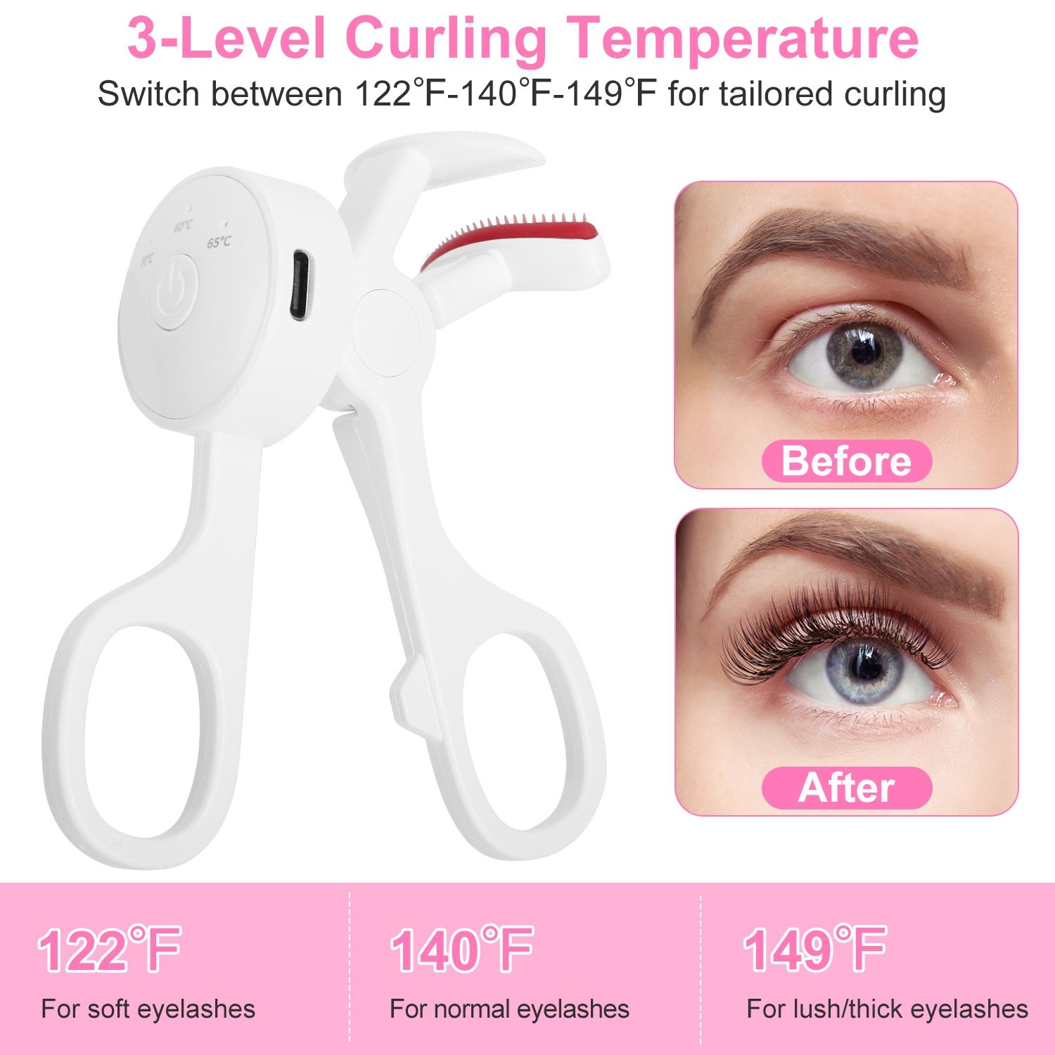 Heated Eyelash Curler Electric USB Rechargeable Eyelash Curler Anti-Burn Compact with Comb Heat up Fast Within 8S for All Eye Shapes for Women Make Up Gift Travel Valentine Mother Day - Image 4