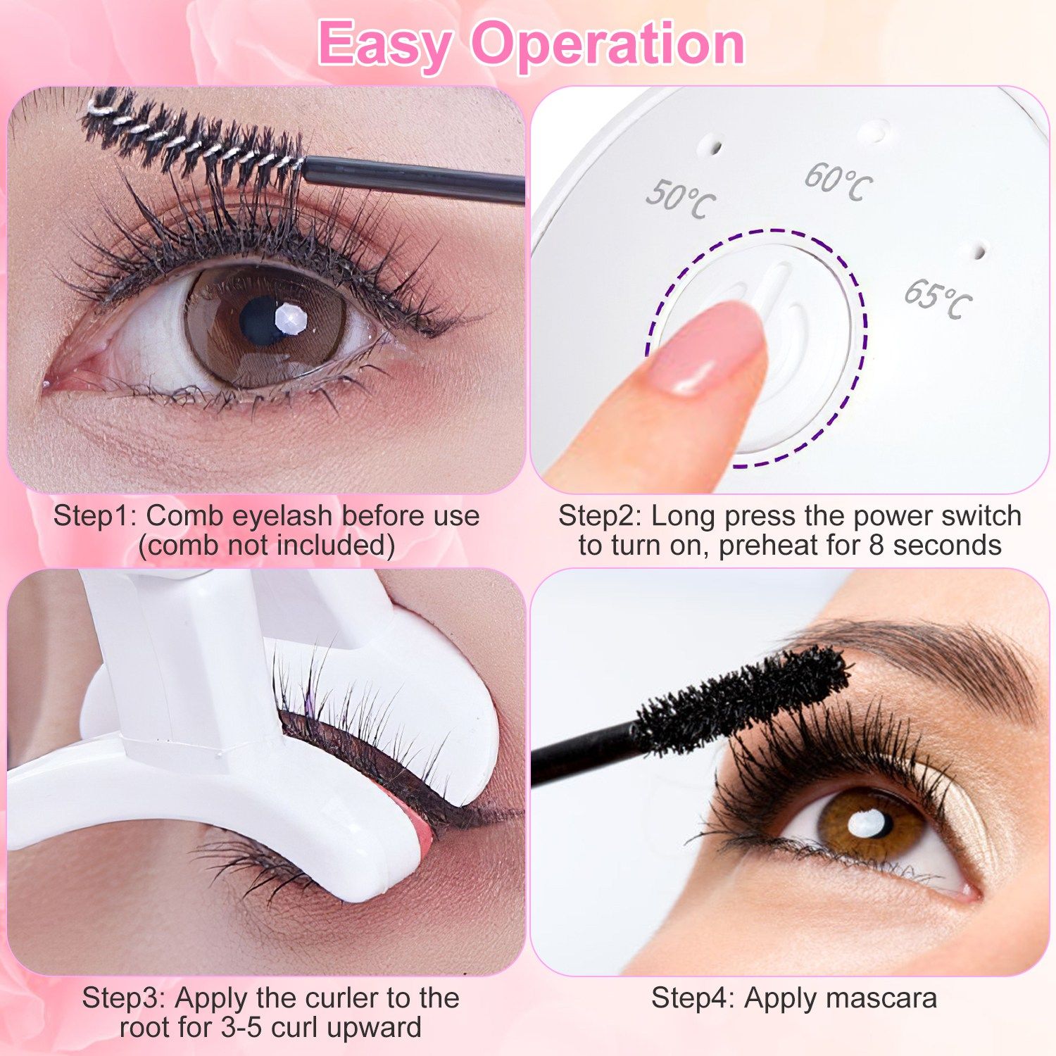 Heated Eyelash Curler Electric USB Rechargeable Eyelash Curler Anti-Burn Compact with Comb Heat up Fast Within 8S for All Eye Shapes for Women Make Up Gift Travel Valentine Mother Day - Image 7