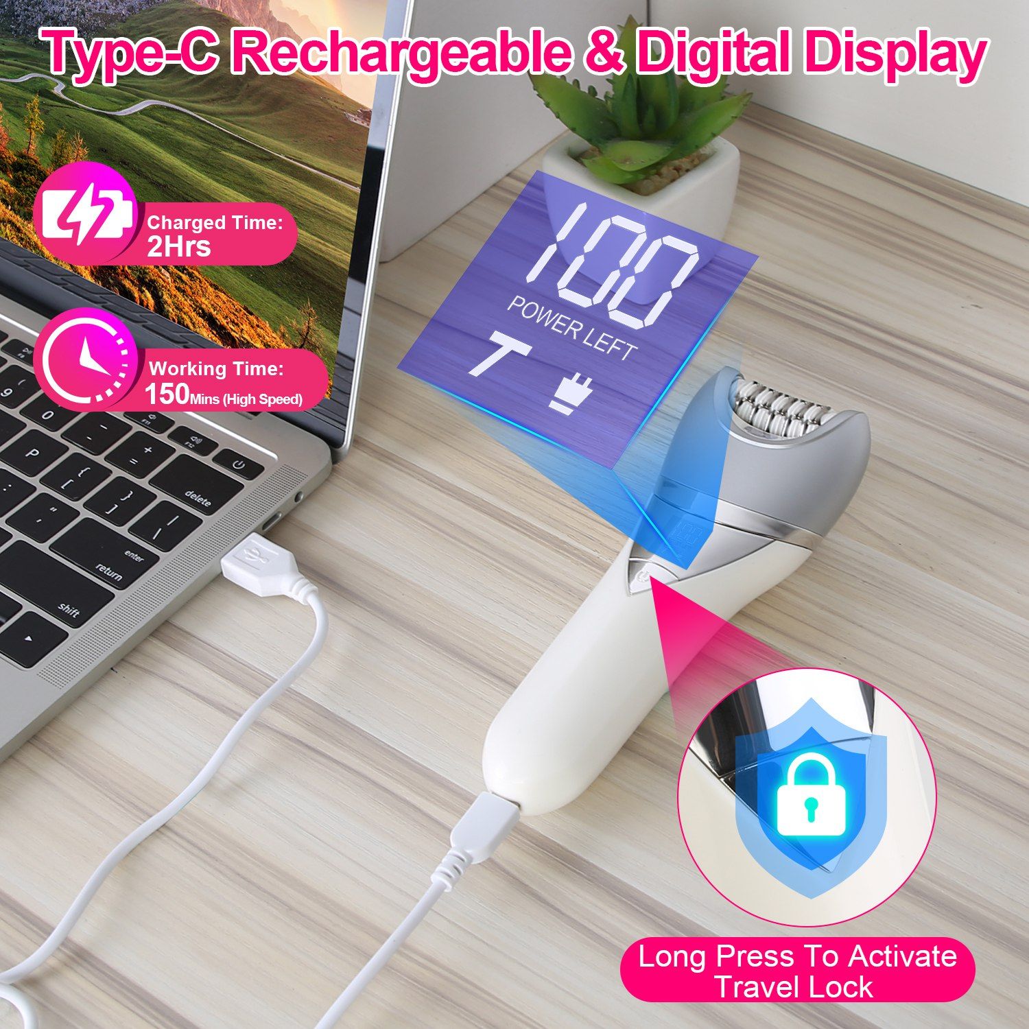 7 In 1 Electric Razor for Women Lady Hair Removal Epilators for Leg Face Arm Bikini Armpit Public Hairs IPX6 Wet and Dry Use Cordless Rechargeable Whole Body Trimmer and Shaver Kit GPCT5353 - Image 7