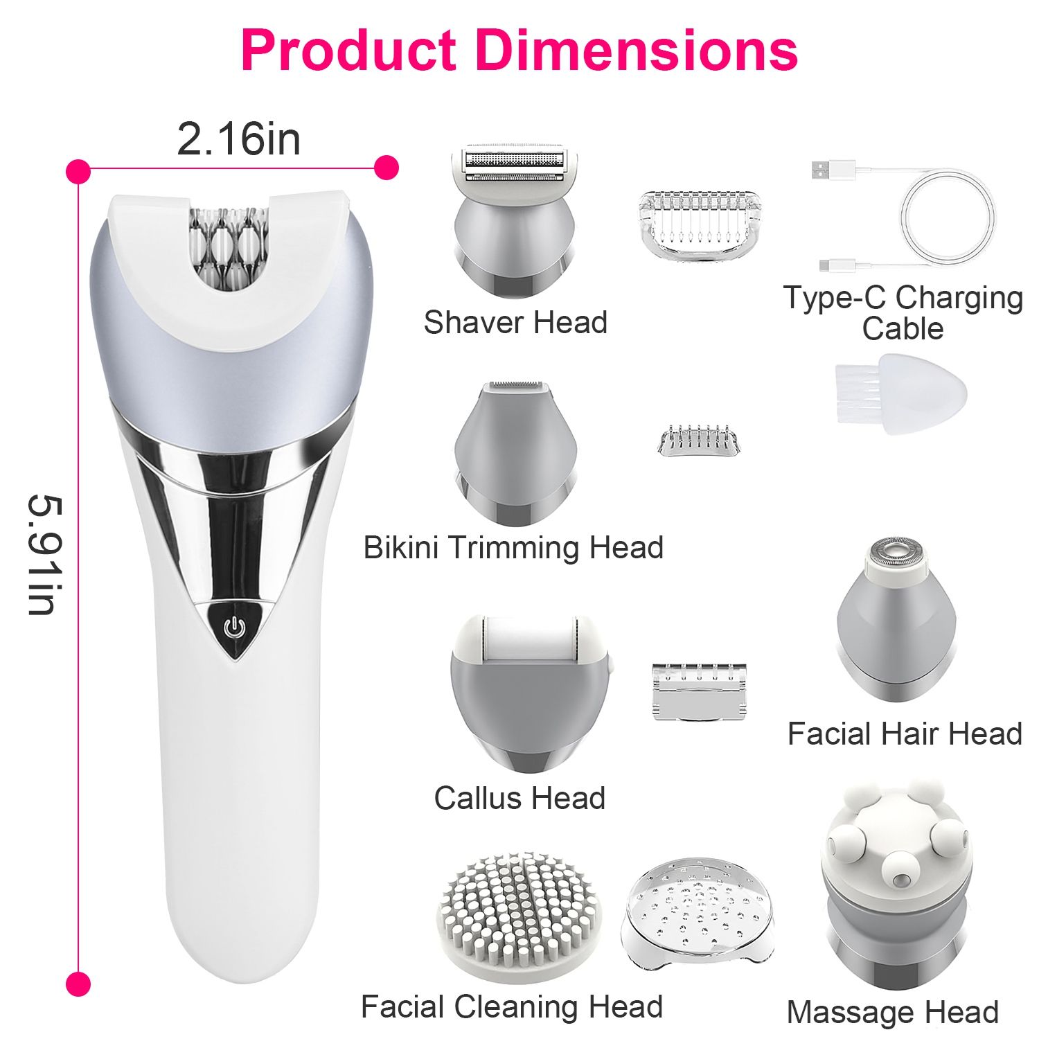 7 In 1 Electric Razor for Women Lady Hair Removal Epilators for Leg Face Arm Bikini Armpit Public Hairs IPX6 Wet and Dry Use Cordless Rechargeable Whole Body Trimmer and Shaver Kit GPCT5353 - Image 8