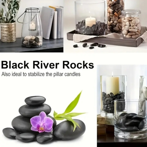 38lbs Black River Rocks, 2-3 inch Polished Pebbles for Plants, Vase Filler, Aquarium, Landscaping, Indoor/Outdoor Decor - Image 2