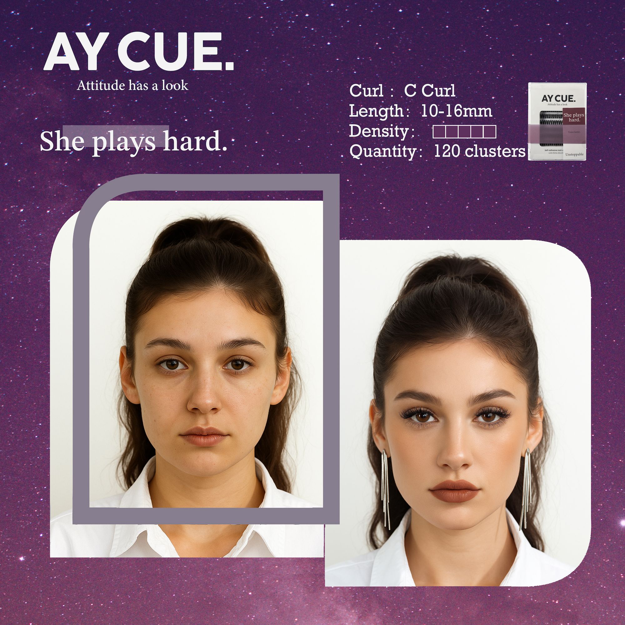 AYCUE #SHE PLAYS HARD# Self-adhesive Lash Clusters C Curl 10-16mm 120 Clusters Glue-free Eyelashes Extensions for Natural Look Easy Application - Image 5