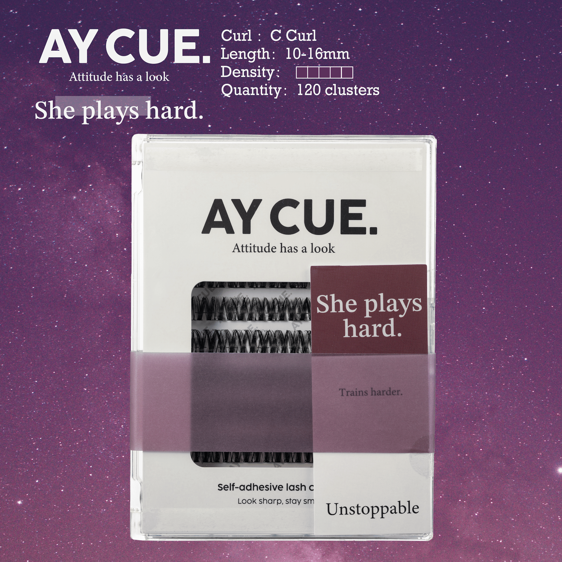 AYCUE #SHE PLAYS HARD# Self-adhesive Lash Clusters C Curl 10-16mm 120 Clusters Glue-free Eyelashes Extensions for Natural Look Easy Application - Image 2