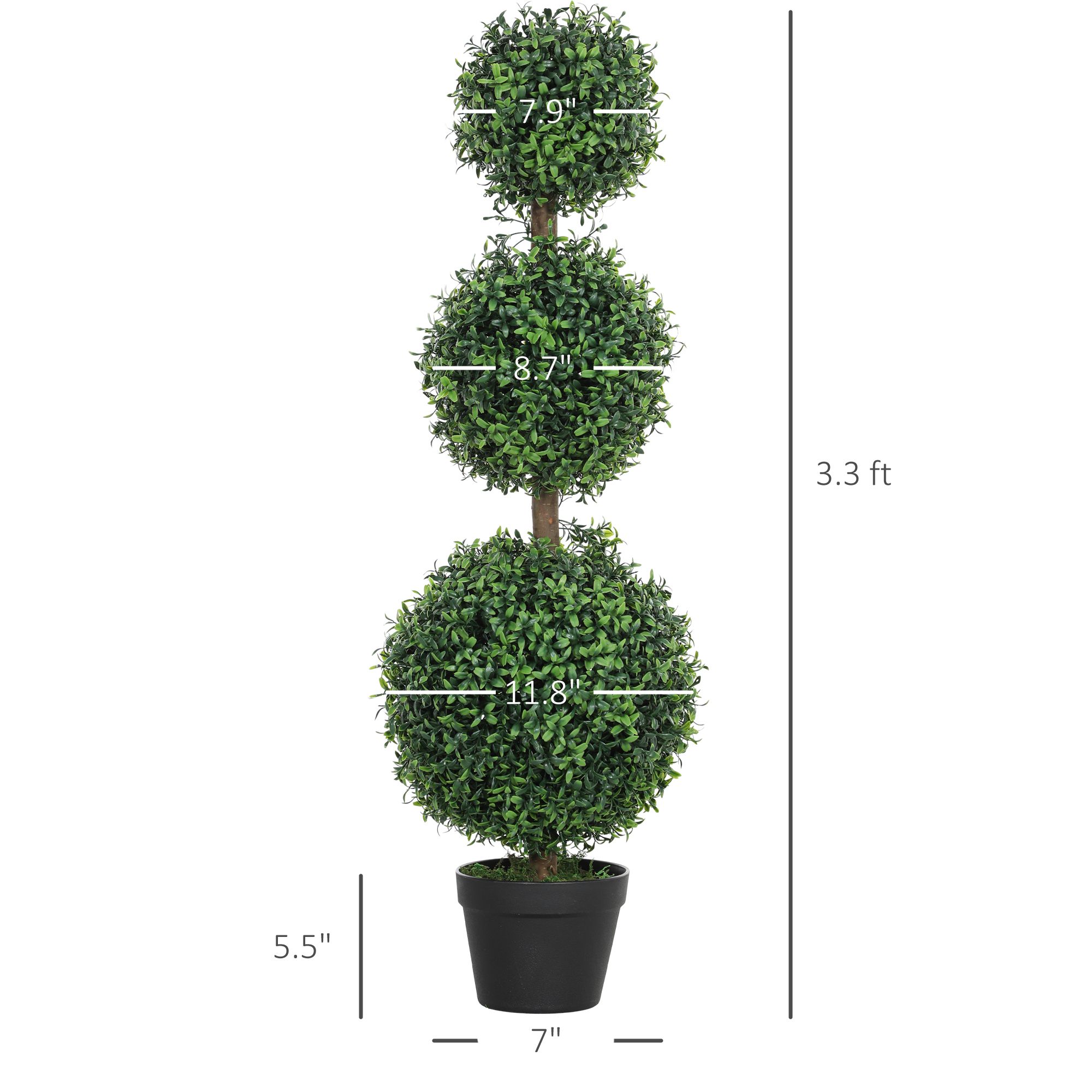 Set of 2 Artificial Ball Boxwood Topiary Trees, Fake Plants in Pot for Indoor Outdoor Living Room Green - Image 3