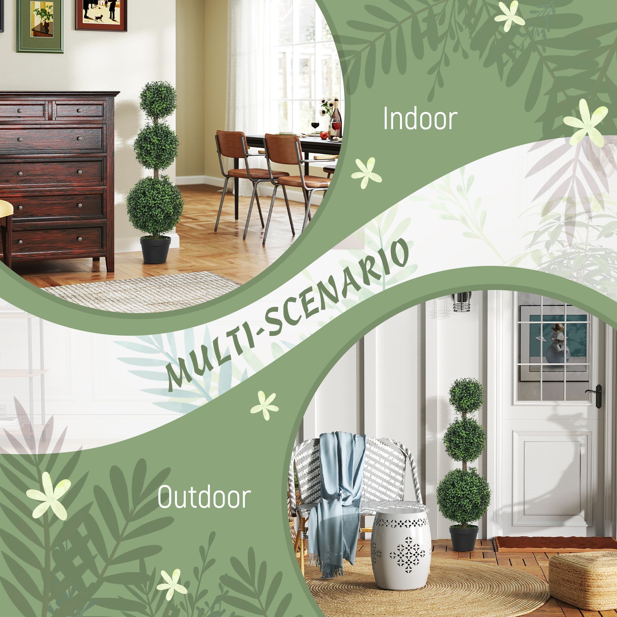 Set of 2 Artificial Ball Boxwood Topiary Trees, Fake Plants in Pot for Indoor Outdoor Living Room Green - Image 5