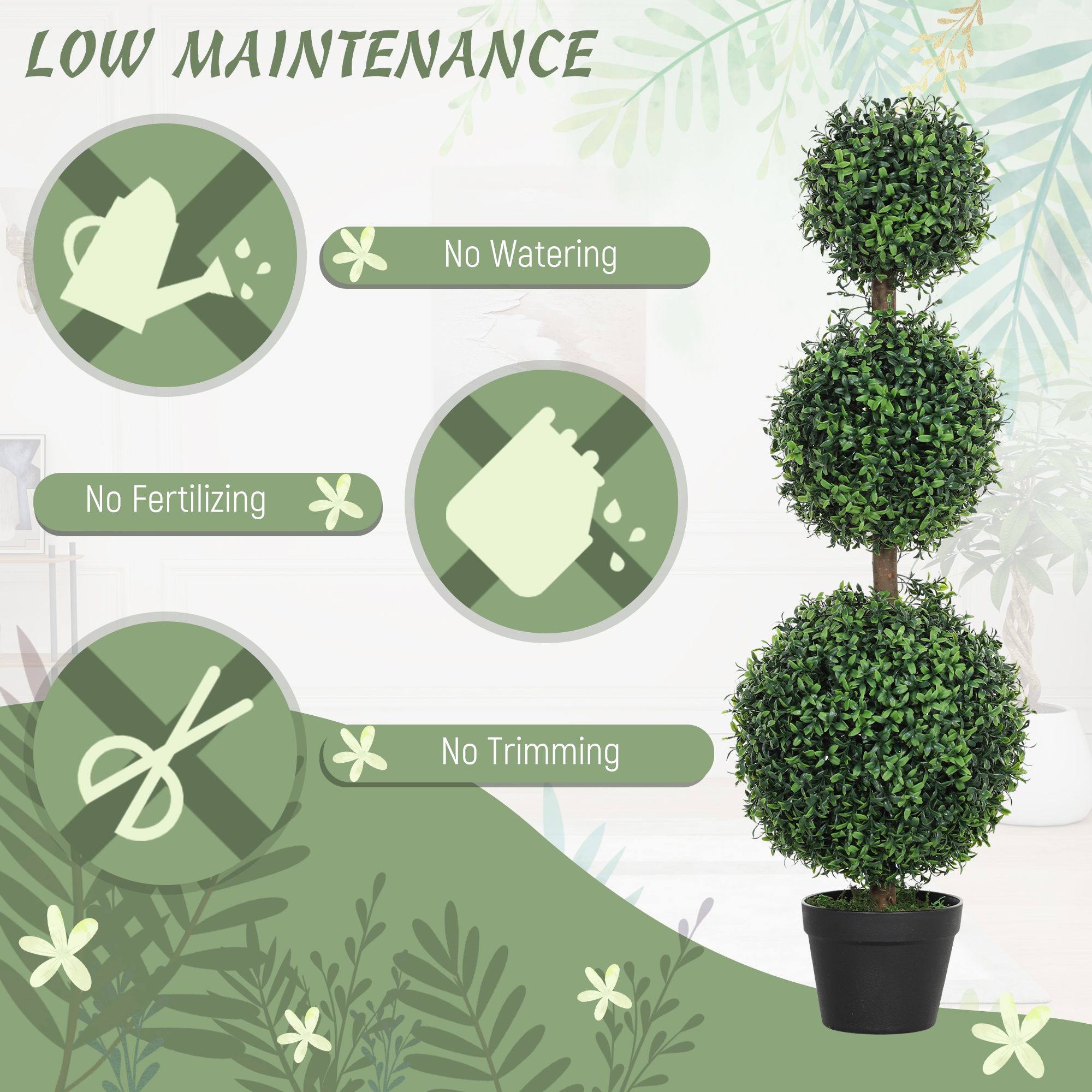 Set of 2 Artificial Ball Boxwood Topiary Trees, Fake Plants in Pot for Indoor Outdoor Living Room Green - Image 6