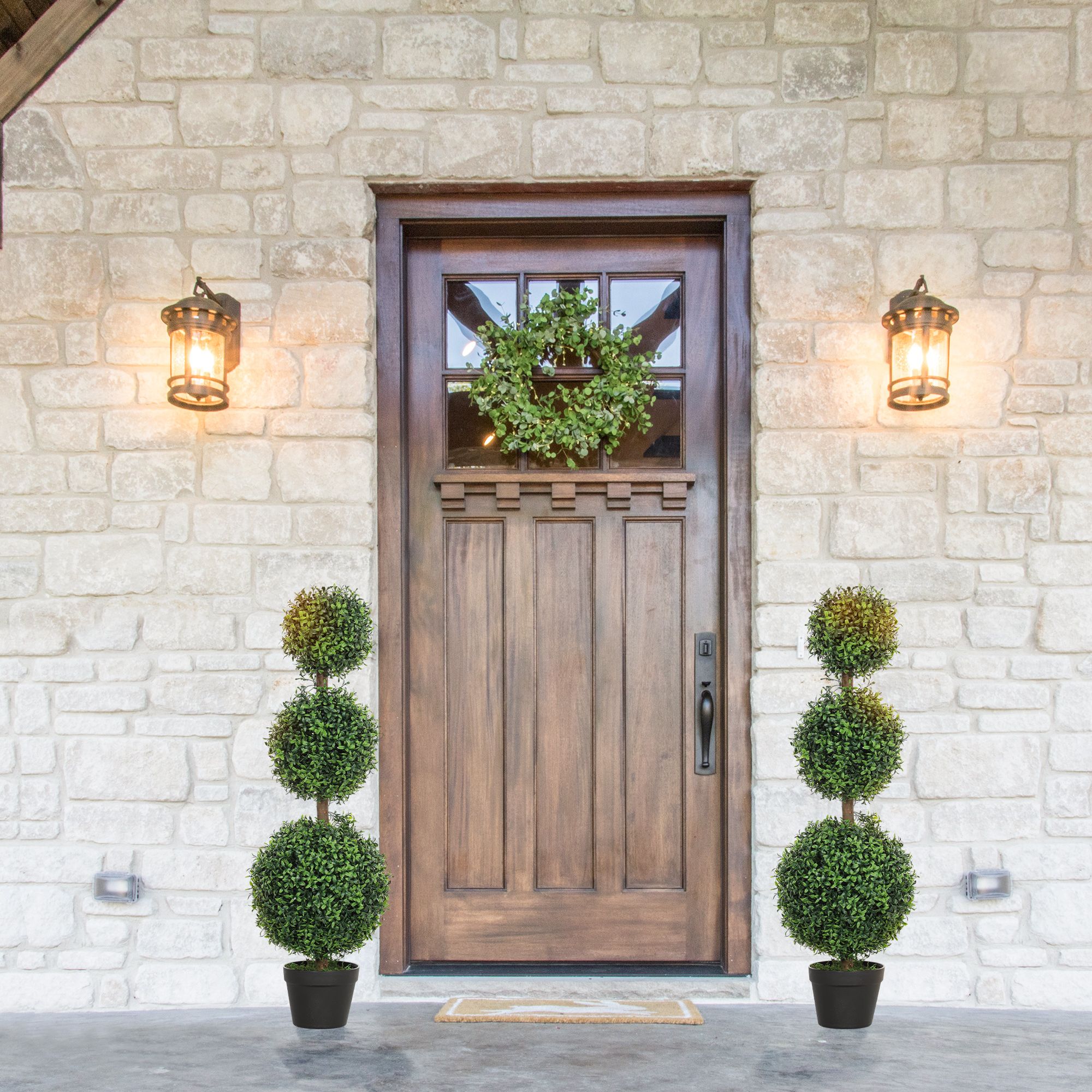 Set of 2 Artificial Ball Boxwood Topiary Trees, Fake Plants in Pot for Indoor Outdoor Living Room Green - Image 7