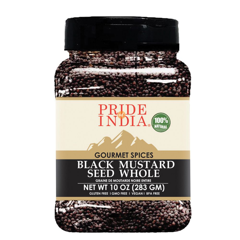 Pride of India | Black Mustard Seed 12 oz (340 gm) Medium Dual Sifter Bottle | Gourmet & Vegan Indian Spice | Pungent/Spicy Flavor | Dry Seasoning | Gluten Free & Non-Bioengineered | Easy to Use