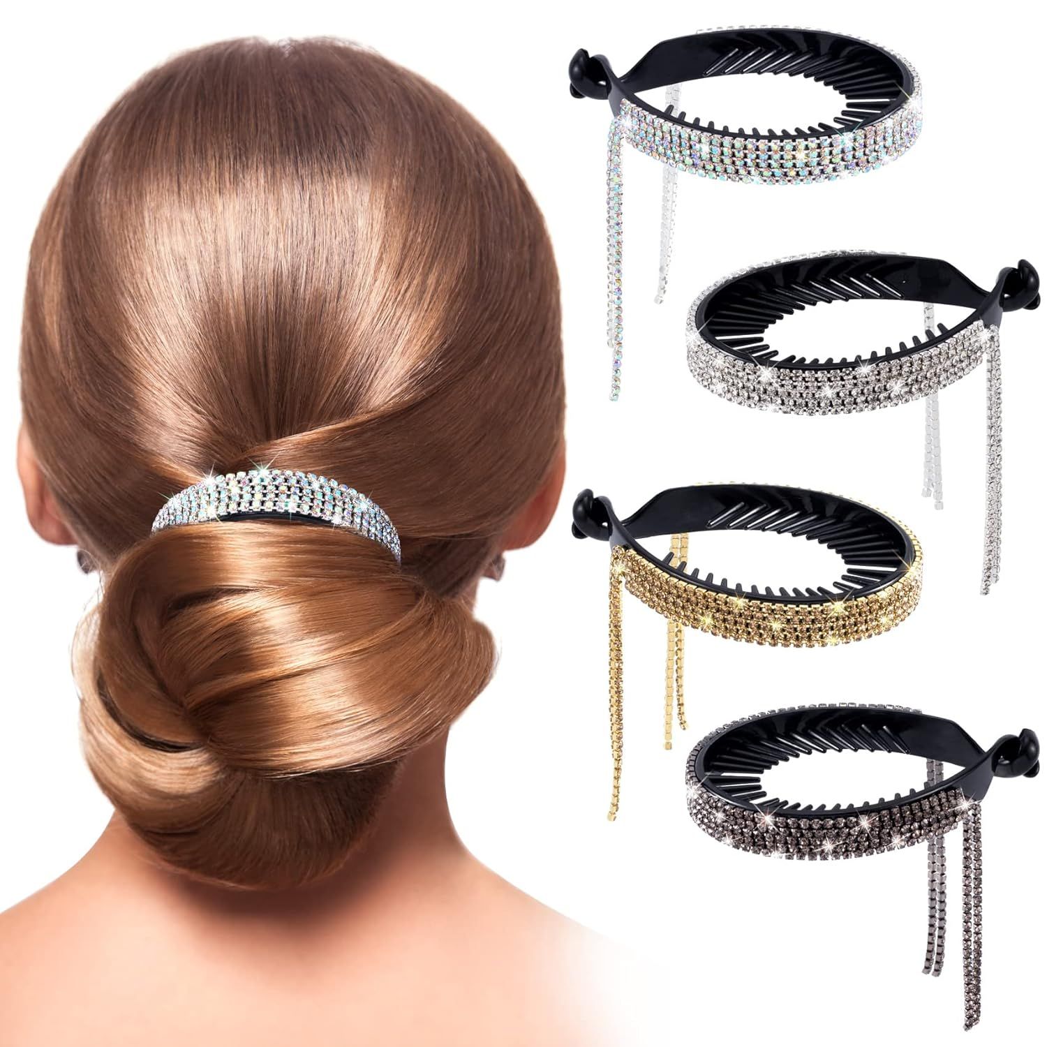 4 Pack Rhinestone Hair Bun Accessories Hair Styling Clips Birds Nest Hair Clip - Image 8