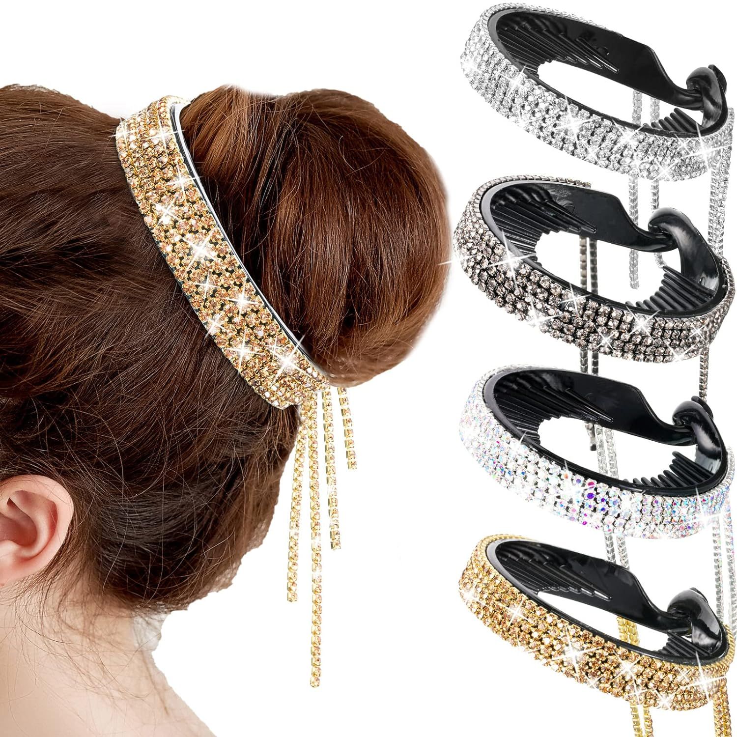4 Pack Rhinestone Hair Bun Accessories Hair Styling Clips Birds Nest Hair Clip