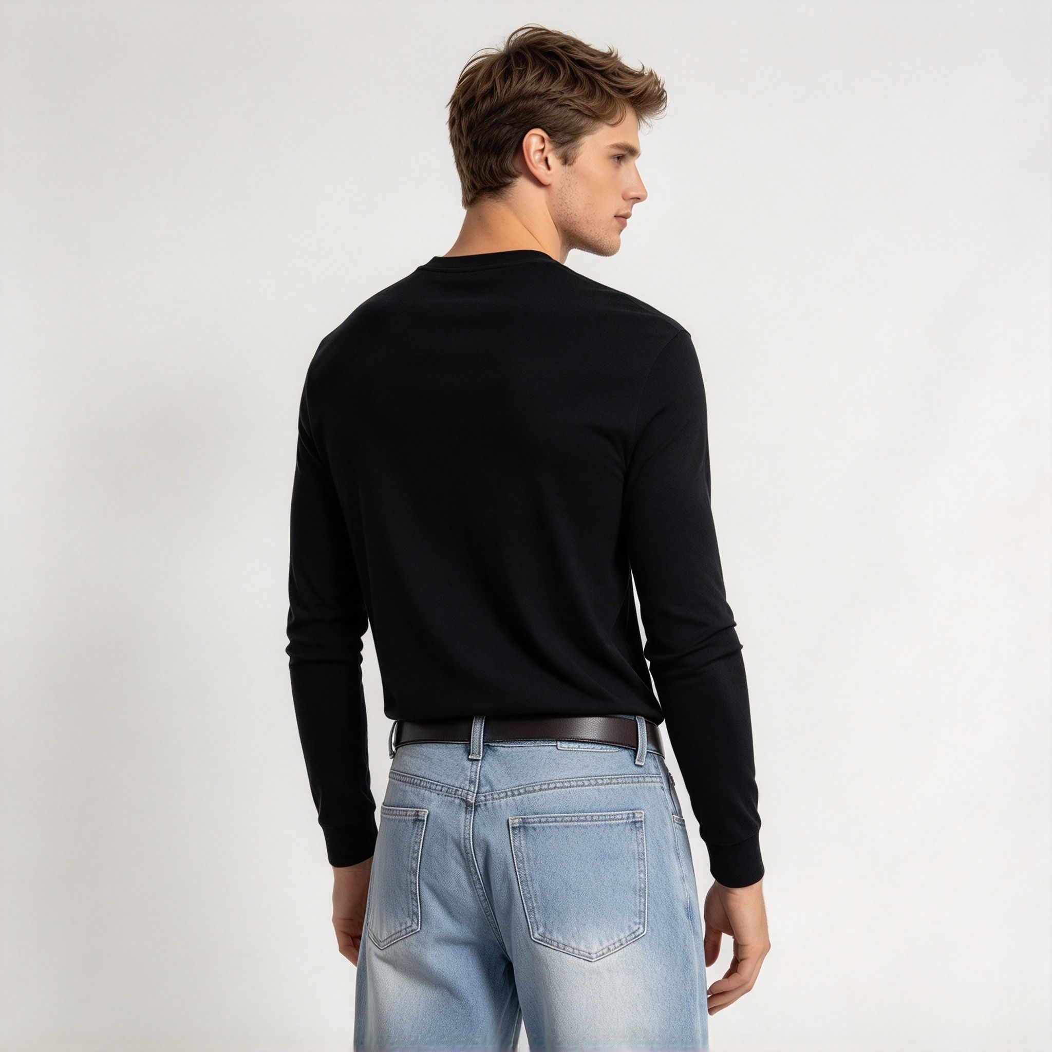 Men's Light Blue Skull Patch Straight Jeans, Frayed Raw Edge Stretch Denim Streetwear Pants - Image 14