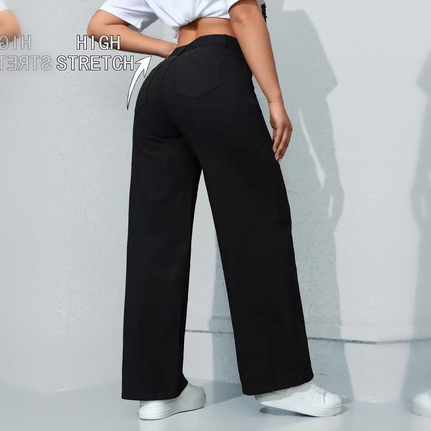 Women's High Waist Solid Black Flare Leg Jeans, Slim Fit Stretch Denim Pants, Casual Daily Long Trousers - Image 10