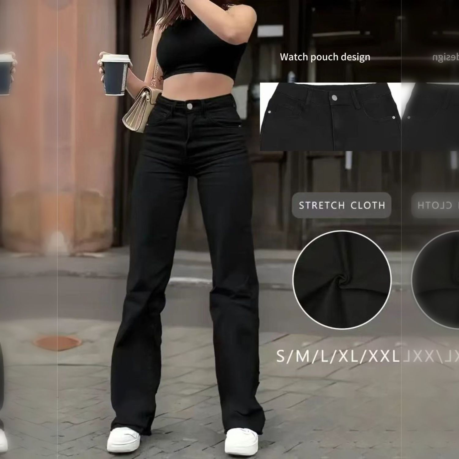 Women's High Waist Solid Black Flare Leg Jeans, Slim Fit Stretch Denim Pants, Casual Daily Long Trousers - Image 27