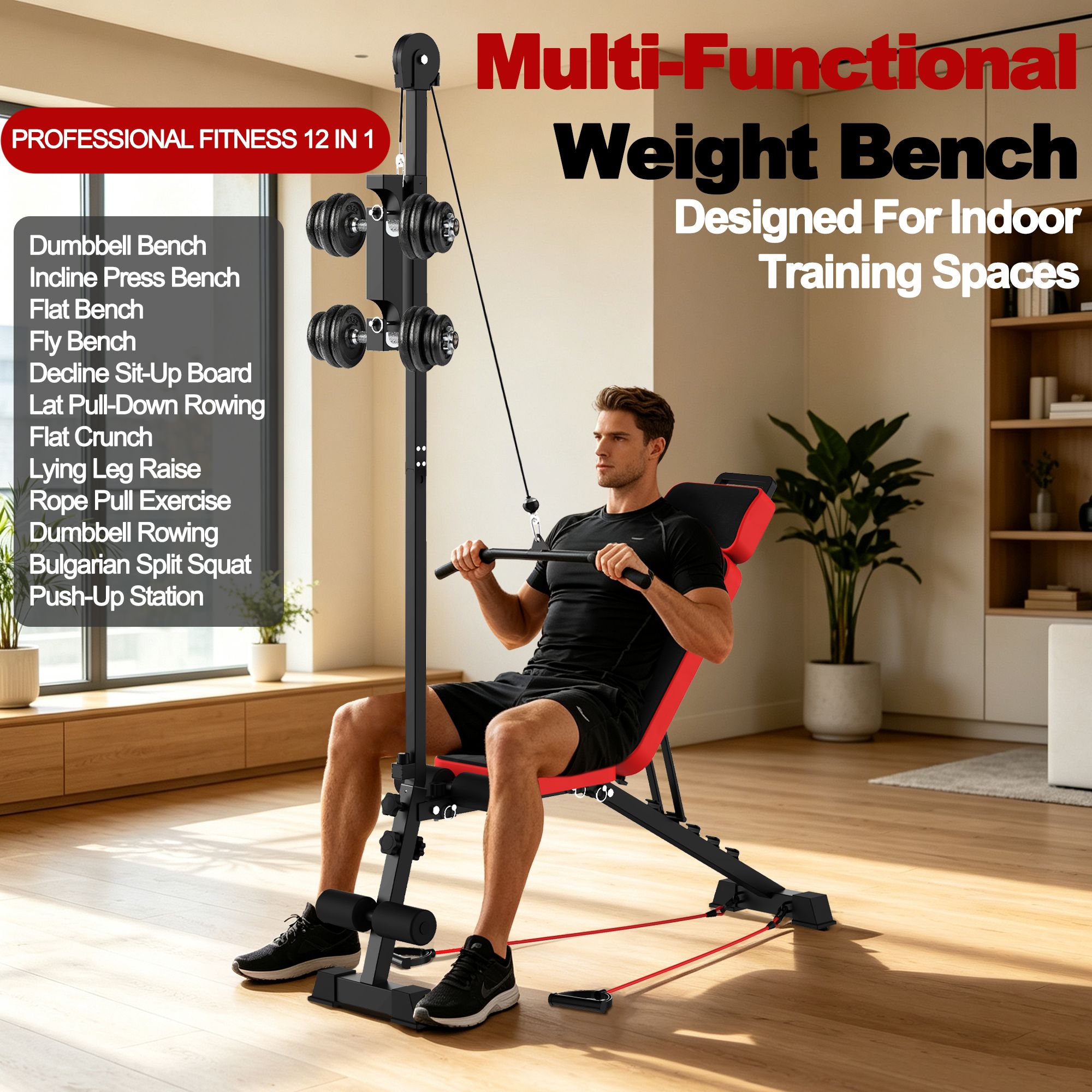 Multi-Functional Weight Bench with Pulley System and Adjustable Backrest - Image 5