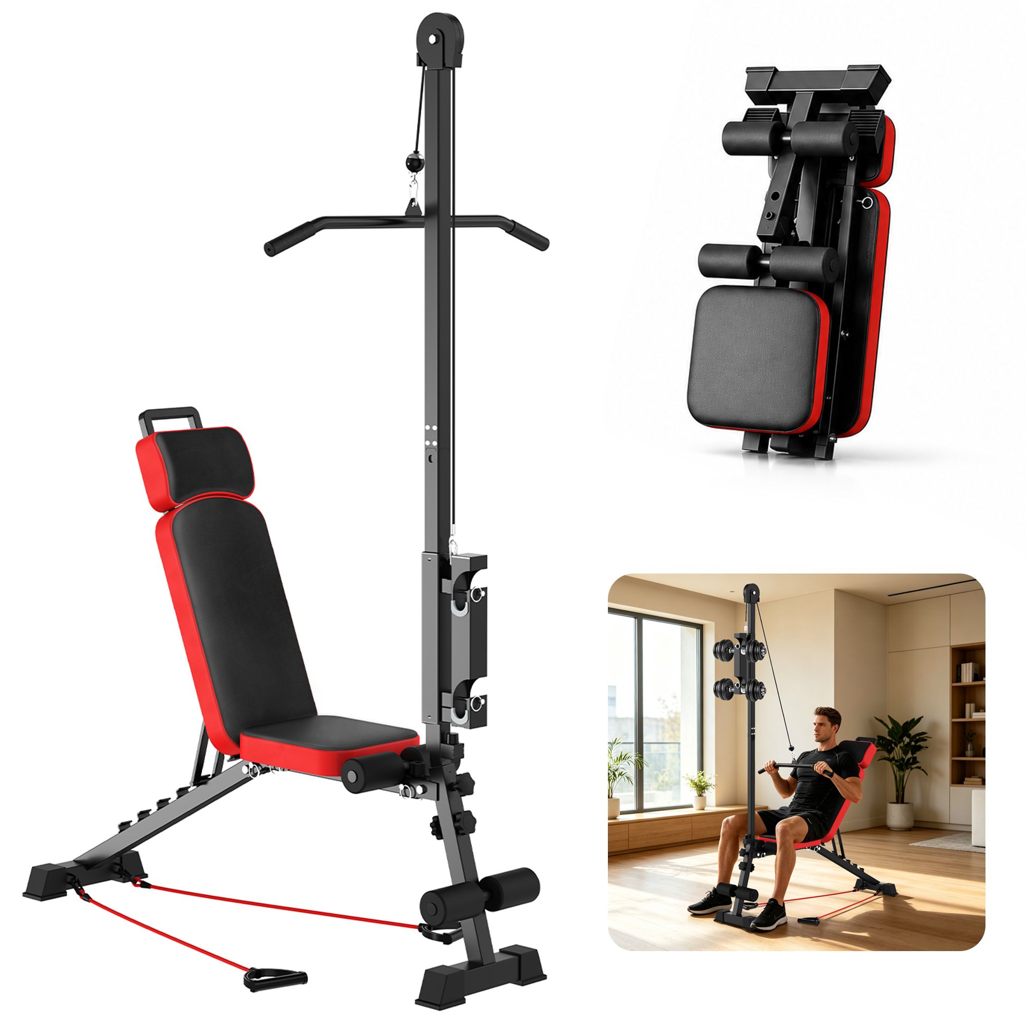 Multi-Functional Weight Bench with Pulley System and Adjustable Backrest - Image 10